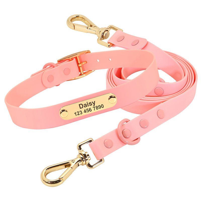 “custom dog collar with name engraving for medium dogs”

“adjustable cloth dog collar and leash set in pink”

“durable personalized pet collar with matching leash suit”

