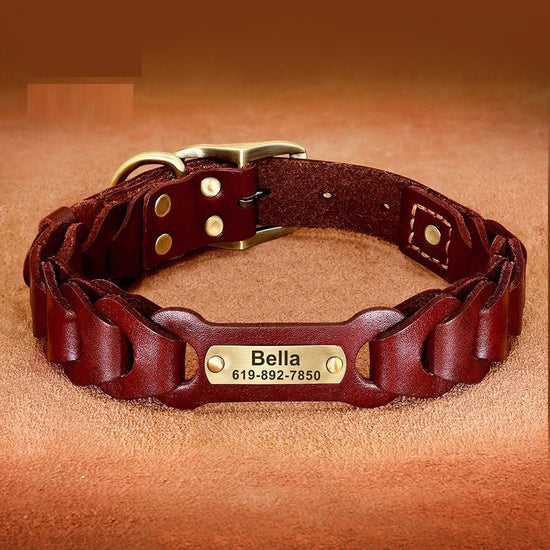 Dog Braided Leather Collar – Premium Cowhide Adjustable Collar for Medium & Large Dogs - Jolly Lulu Pets