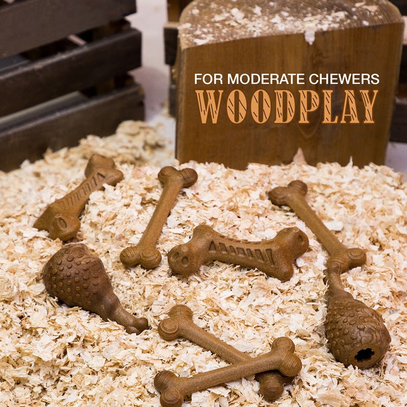 “Wood nylon chew toy for aggressive dogs”

“Dog dental bone toy in chicken leg shape”

“Durable textured dog toy for plaque removal”

