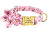 personalized nylon dog collar with flower and ID tag”

“custom printed dog collar for small dogs and cats”

“adjustable pet collar with engraved tag and removable flower”