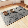 Soft absorbent pet feeding mat under dog food and water bowls