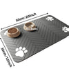 Soft absorbent pet feeding mat under dog food and water bowls