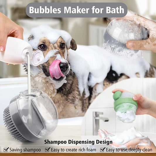 Soft Silicone Bristle Dog Brush with Soap Dispenser – Grooming & Massage Bath Brush - Jolly Lulu Pets